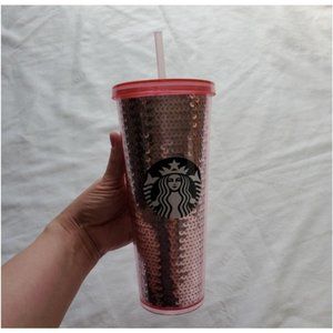 Starbucks collector tumbler cup mug pink sequins 24 ounce venti straw coffee